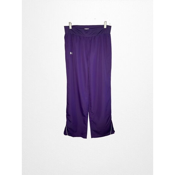 Under Armour Mens Size Medium Loose Fit Track Pants Purple Elastic Waist Zip Hem - Picture 1 of 10